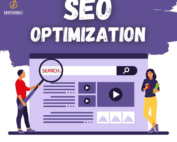 Illustration of Search Engine Optimization (SEO) concept. A magnifying glass is placed on top of a laptop, symbolizing the process of optimizing a website to rank higher in search engine results. Keywords, content, and links surround the laptop, representing the key pillars of SEO strategy. The alt text provides a concise description of the image's content for visually impaired users.